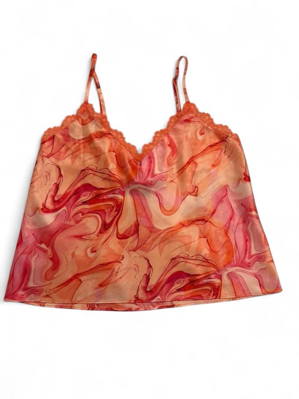 INC International Concepts Orange-Pink Marble Lace-Trim Cami size XS